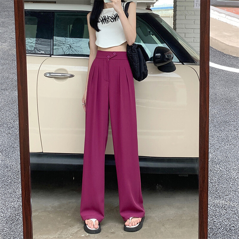 Preklopne ravne široke ležerne jednobojne hlače širokih džepova okomitih dugih hlača Uredska ženska odjeća ljetna francuska elegantna
