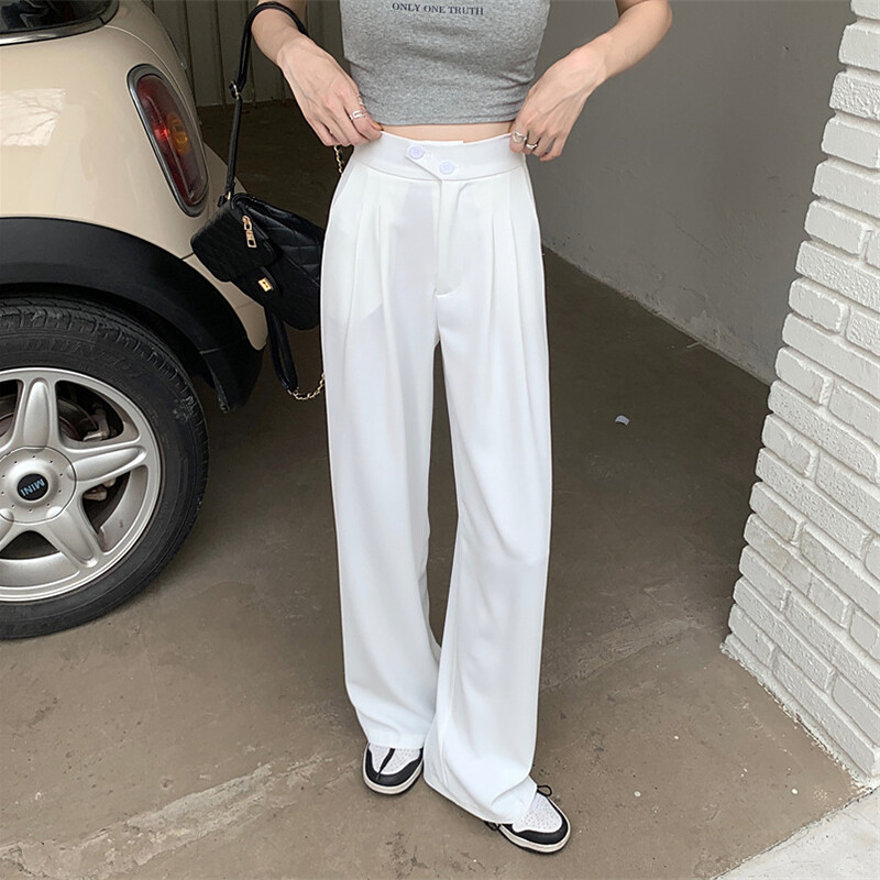 Preklopne ravne široke ležerne jednobojne hlače širokih džepova okomitih dugih hlača Uredska ženska odjeća ljetna francuska elegantna