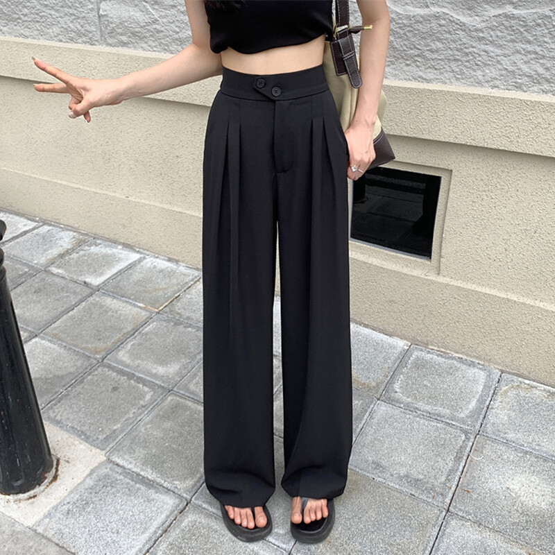 Preklopne ravne široke ležerne jednobojne hlače širokih džepova okomitih dugih hlača Uredska ženska odjeća ljetna francuska elegantna