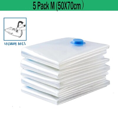 5 iepakojiet vakuuma uzglabāšanas maisiņus, vietu taupošus maisiņus, kompresijas segas un segām, drēbju blīvēšanas ceļojumu iepakošanas organizators