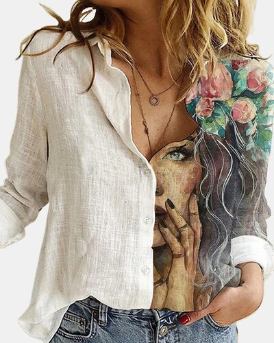 Jauns krekls ar raibām apdrukām Sieviešu ar nolaižamu apkakli ar garām piedurknēm krekls ar vienrindu Modes ikdienas biroja sieviešu apģērbi