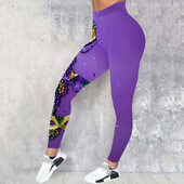 Colanți cu imprimeu violet Mardi Gras Pantaloni de yoga Colanți de fitness pentru gimnastică Sport Femei Legging fără sudură Colanți de antrenament pentru alergare