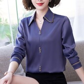 Proljeće Jesen Ženska odjeća Pulover s dugmadima Pulover s V-izrezom od šifona Uredska ženska majica dugih rukava