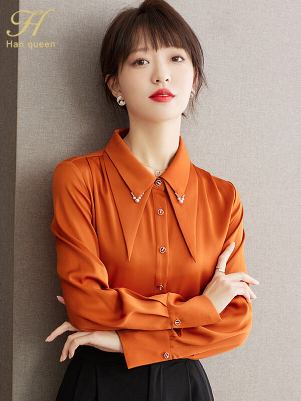 H Han Queen Proljeće Jesen Majice Jednostavne uredske dame Šifon bluza Ženska košulja dugih rukava Ležerna korejska OL široke bluze Žene