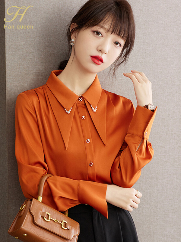 H Han Queen Proljeće Jesen Majice Jednostavne uredske dame Šifon bluza Ženska košulja dugih rukava Ležerna korejska OL široke bluze Žene