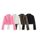 KAOPU ZA Žene s podstavljenim ramenima skraćeni blejzer vintage ovratnik na preklop dugih rukava ženska gornja odjeća chic veste femme