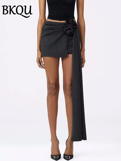 BKQU prugasti skraćeni blejzeri za žene 2024. Novi dugi rukavi s urezanim ovratnikom, uska kratka jakna, modni prikladni uredski kaput za dame