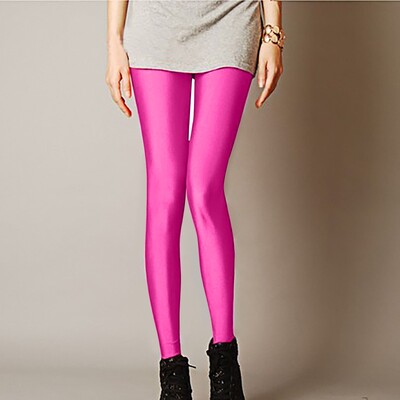 Hot Selling Legingi Solid Candy Color Fluorescent Spandex Elastība Ikdienas bikses Spīdīgi legingi Sieviešu spīdīgi bikšu legingi
