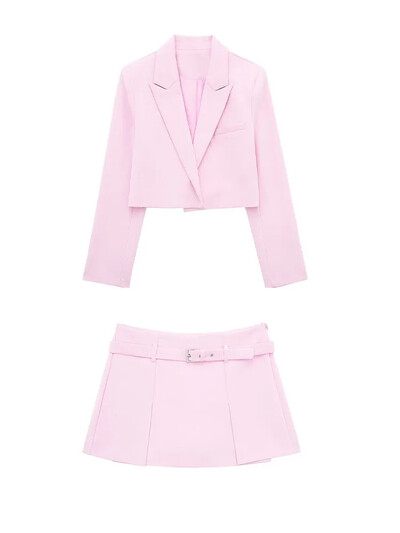 TRAFZA Set de fuste cu blazer casual pentru femei, solid subțire, top cu mânecă lungă + curea cu fermoar, mini fustă pliabilă, pantaloni scurți 2024 Office Lady Seturi 2 piese