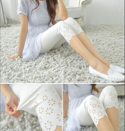 Leggings scurti elastici de vară pentru femei, tricotate din bumbac, pantaloni cu flori scobiți, pantaloni scurti drăguți pentru femei, pantaloni solizi de siguranță