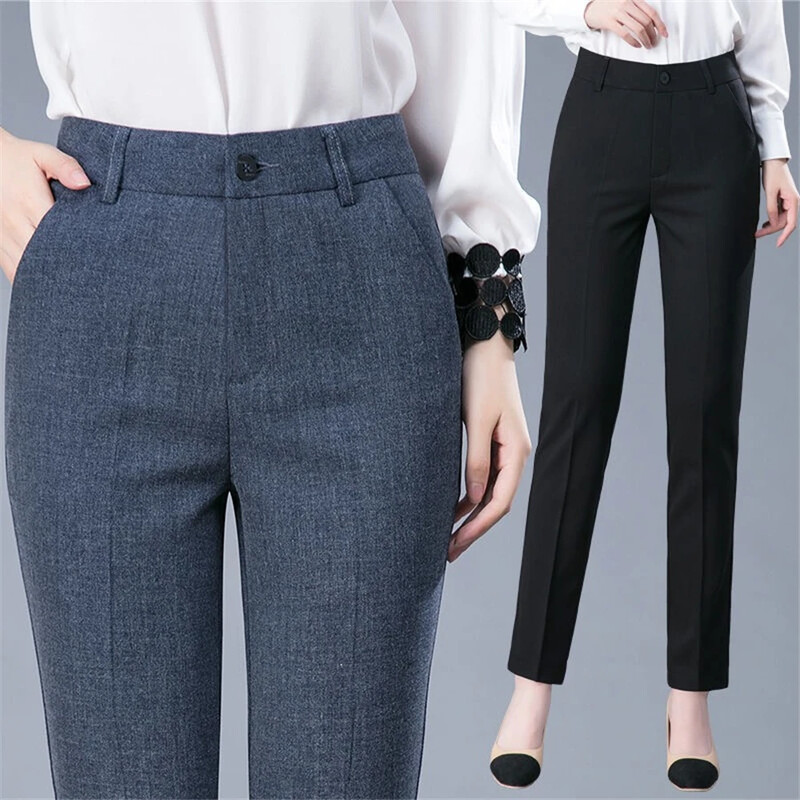 Pantaloni formali până la gleznă, cu creion, pentru femei, pantaloni de trening OL cu talie înaltă, pantaloni clasici, drepți, șic, slim Spodnie