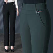 Ženske srednje rastezljive hlače veće veličine za uredski rad, s džepovima i ravnim krojem (M-6XL)