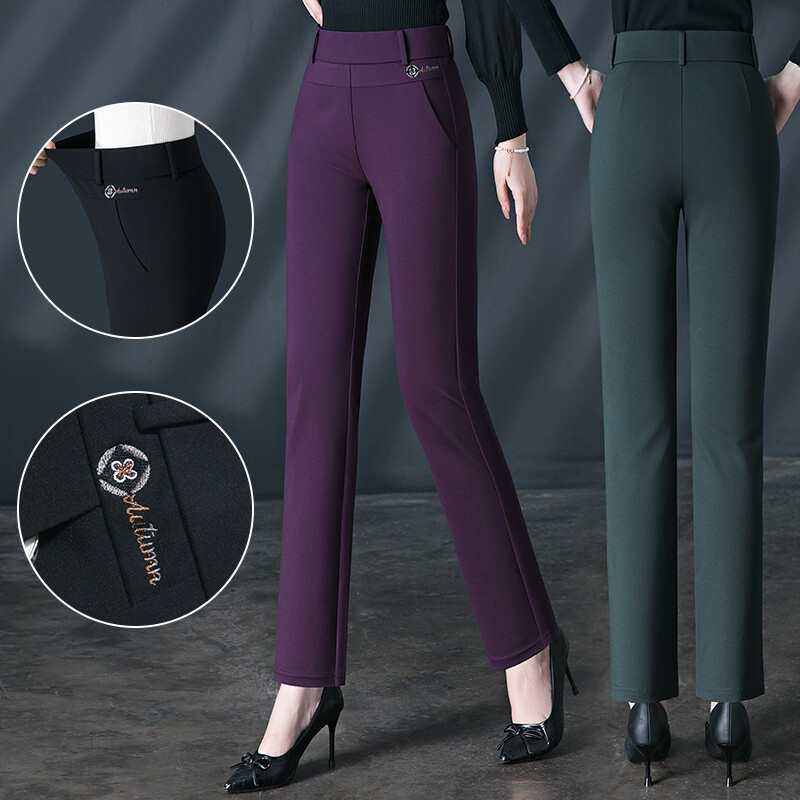 Ženske srednje rastezljive hlače veće veličine za uredski rad, s džepovima i ravnim krojem （M-6XL)