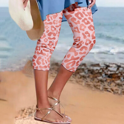 Nyári leopárdmintás nadrágok Női alkalmi Y2k nadrágok Retro strandnadrág Utcai ruházat Női leggings Fitness Pantalon Capri ruhák