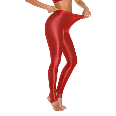 Seksīgi spīdīgi legingi sievietēm Caurspīdīgi ar augstu vidukli, elastīgi šauri bikses deju jogas treniņu bikses legingi