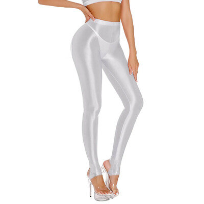 Seksīgi spīdīgi legingi sievietēm Caurspīdīgi ar augstu vidukli, elastīgi šauri bikses deju jogas treniņu bikses legingi