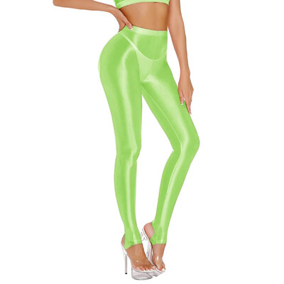 Seksīgi spīdīgi legingi sievietēm Caurspīdīgi ar augstu vidukli, elastīgi šauri bikses deju jogas treniņu bikses legingi