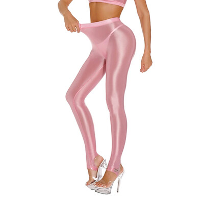 Seksīgi spīdīgi legingi sievietēm Caurspīdīgi ar augstu vidukli, elastīgi šauri bikses deju jogas treniņu bikses legingi