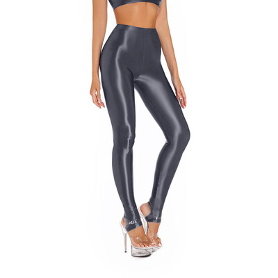 Seksīgi spīdīgi legingi sievietēm Caurspīdīgi ar augstu vidukli, elastīgi šauri bikses deju jogas treniņu bikses legingi