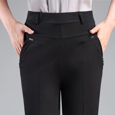 Pantaloni de vară pentru femei de vârstă mijlocie și bătrâne, cu talie elastică subțire, pantaloni drepți largi, pantaloni lungi casual pentru mamă XL-6XL W2325