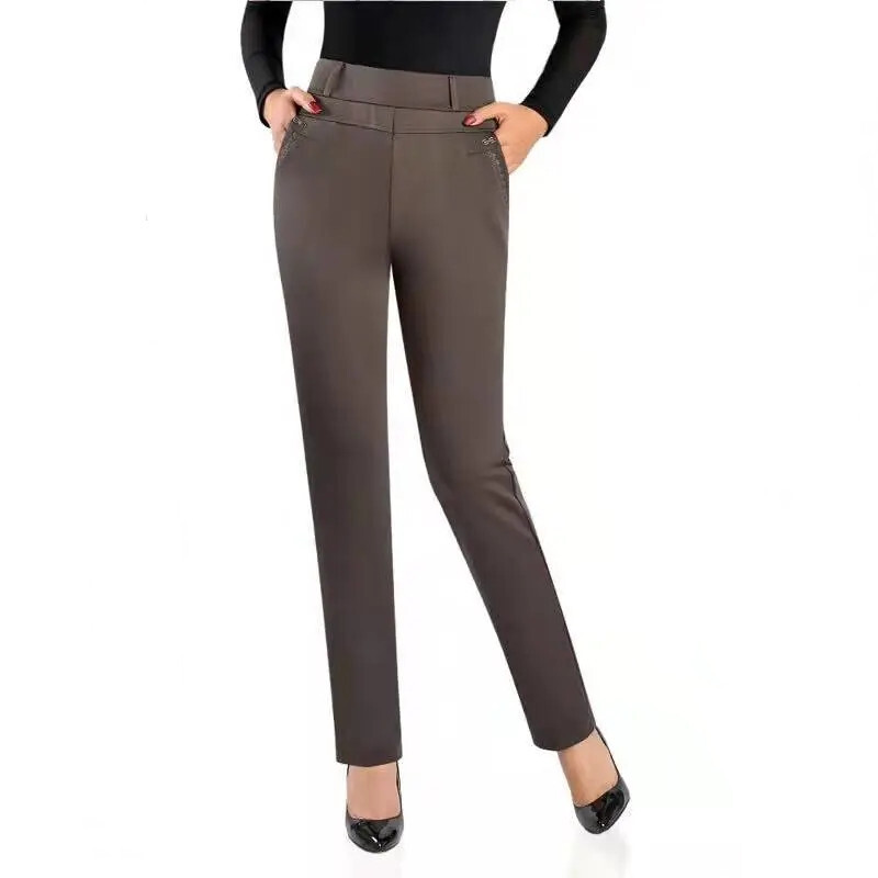 Pantaloni de vară pentru femei de vârstă mijlocie și bătrâne, cu talie elastică subțire, pantaloni drepți largi, pantaloni lungi casual pentru mamă XL-6XL W2325