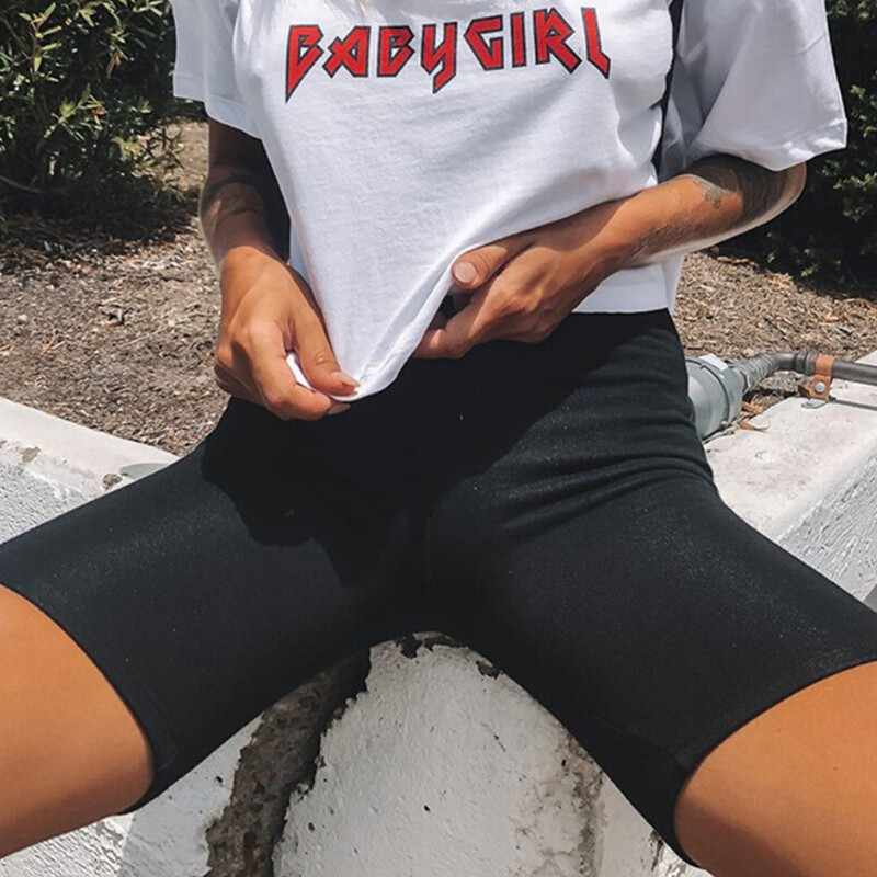 Ženske tanke kratke hlače za fitness, ležerne, biciklističke s visokim strukom, ljetne, uske donje hlače do koljena, crne biciklističke ulične pamučne kratke kratke hlače