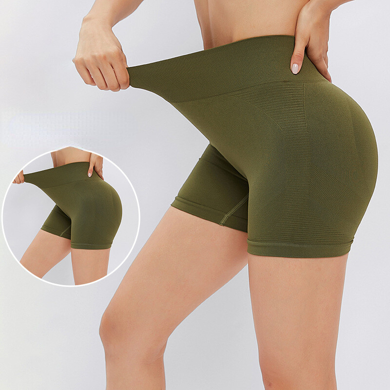 Pantaloni scurți cu talie înaltă pentru femei, jambiere solide, fără sudură, fitness, alergare, dresuri subțiri de yoga, gimnastică, ridicare șold, pantaloni de modă tricot în trei puncte