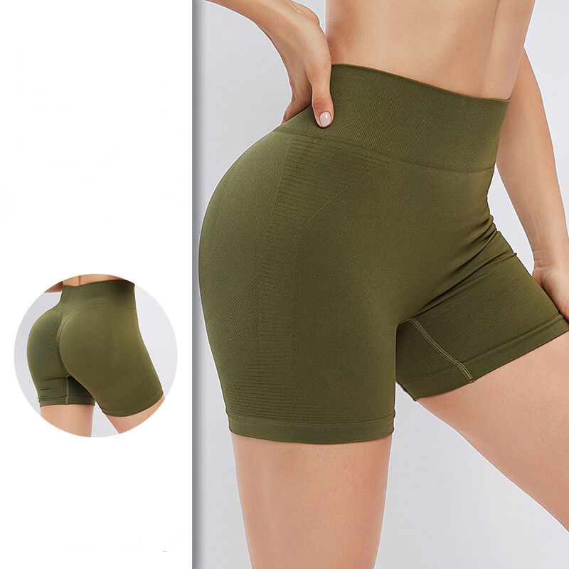 Pantaloni scurți cu talie înaltă pentru femei, jambiere solide, fără sudură, fitness, alergare, dresuri subțiri de yoga, gimnastică, ridicare șold, pantaloni de modă tricot în trei puncte