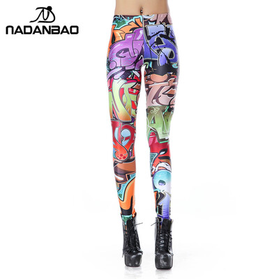 NADANBAO Jambiere cu design nou, la modă, cu graffiti elastic, cu spray, jambiere digitale imprimate pentru femei, pantaloni pentru femei