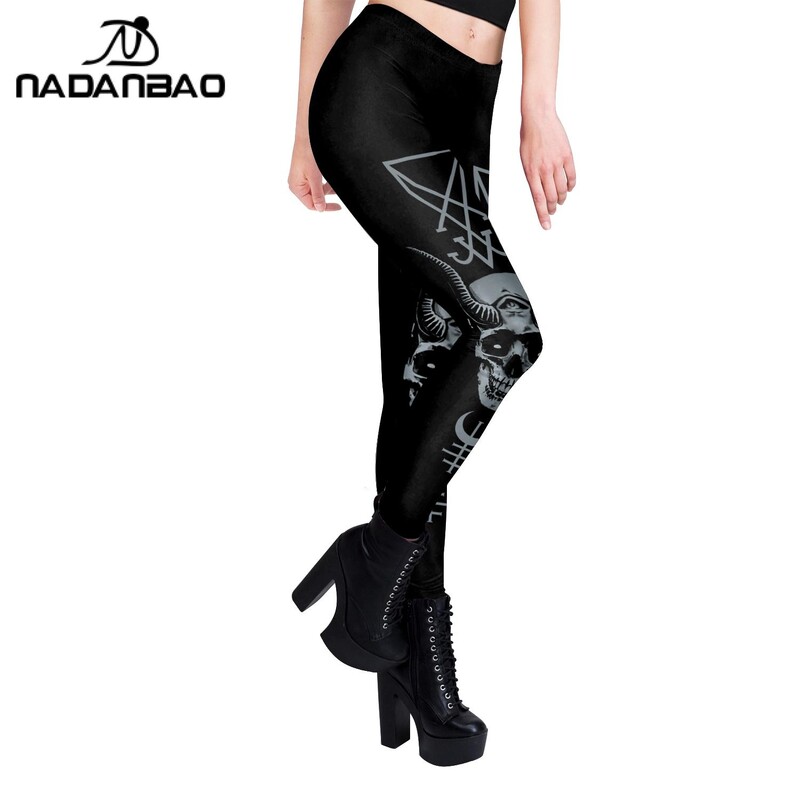 NADANBAO Jambiere de femeie în stil gotic, cu coarne, cu imprimeu de pisici, pantaloni strânși sexy până la glezne, pantaloni elastici pentru antrenament fitness pentru vară