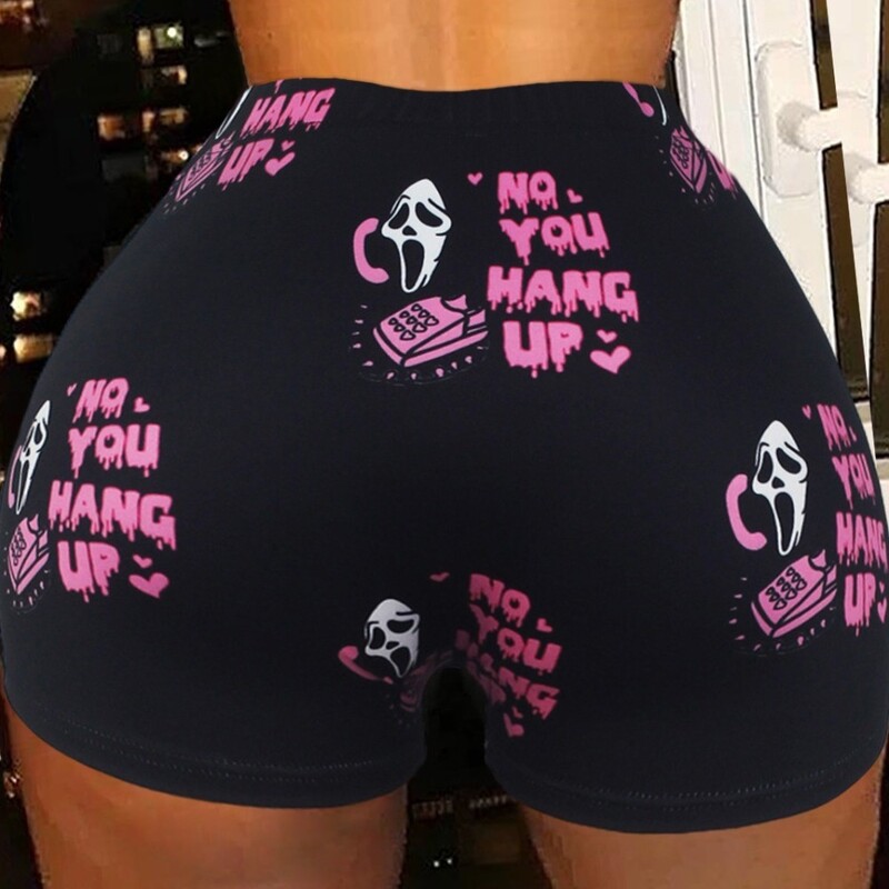 Pantaloni scurți de yoga fără cusături Ghost Pantaloni scurți cu craniu cu imprimare de litere de Halloween pentru femei Pantaloni de sport cu talie înaltă Leggings cu ridicare a fundului