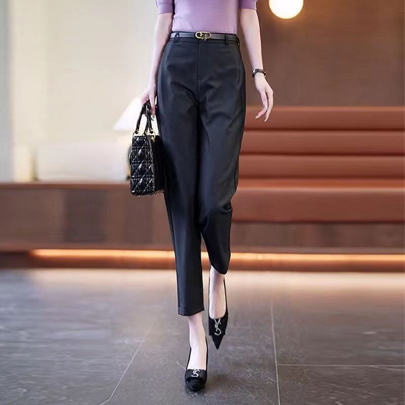 Vienkrāsains Premium jauns temperaments Taisnas bikses ar augstu vidukli Kabatas Eleganta Mode Ikdienišķs Pavasaris Vasara Plāns Sieviešu apģērbs