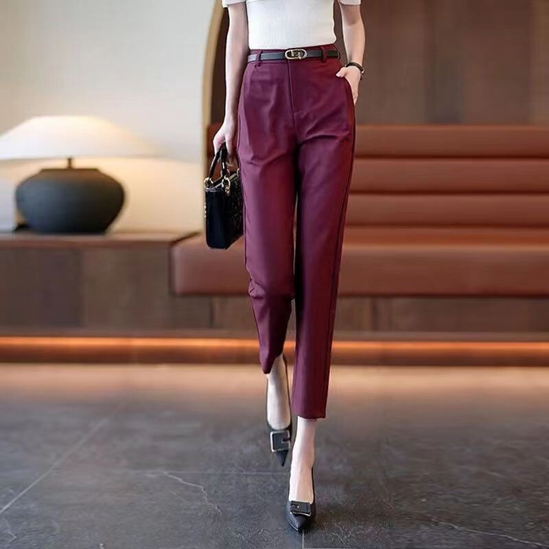 Vienkrāsains Premium jauns temperaments Taisnas bikses ar augstu vidukli Kabatas Eleganta Mode Ikdienišķs Pavasaris Vasara Plāns Sieviešu apģērbs