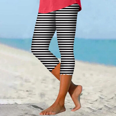 Női nyomtatott Vágott nadrágok Jóga Alkalmi edzés Magas derekú Leggings Nyári Strandnadrág Stretch Női Fitness Buborékos nadrágok