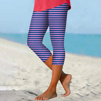 Női nyomtatott Vágott nadrágok Jóga Alkalmi edzés Magas derekú Leggings Nyári Strandnadrág Stretch Női Fitness Buborékos nadrágok