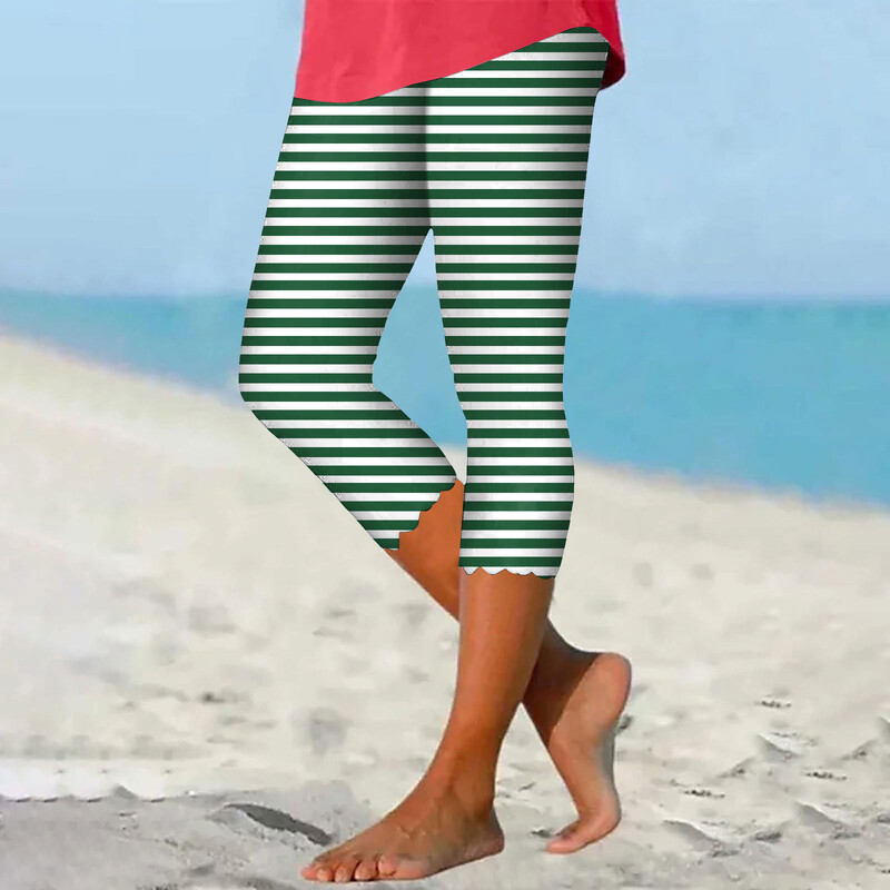 Női nyomtatott Vágott nadrágok Jóga Alkalmi edzés Magas derekú Leggings Nyári Strandnadrág Stretch Női Fitness Buborékos nadrágok