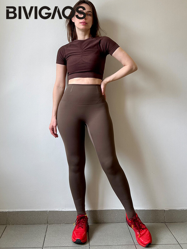 BIVIGAOS, primăvară vară, colanți subțiri, fără urme, cu rechin, pentru femei, cu talie înaltă, fără sudură, subțiri, strânși pe piele, colanți de fitness sport