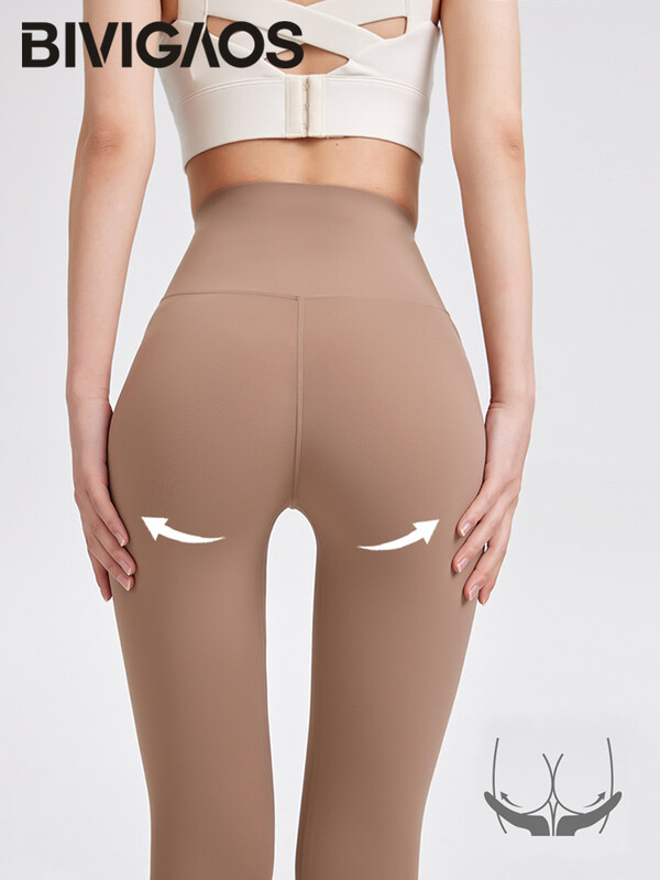 BIVIGAOS augstas kvalitātes vasaras sauļošanās aizsargkrēms haizivju legingi sievietēm īpaši plāni, ļoti elastīgi kails jūtami bezšuvju sporta fitnesa legingi