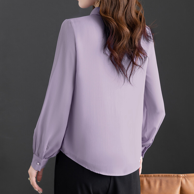 Pavasara rudens elegants modes šalle apkakles krekls sievietēm ar garām piedurknēm vienkrāsains, vienkāršs korejiešu OL stila topis sievietēm ikdienas blūze
