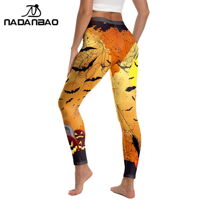 Nadanbao Leggings de vară noi pentru femei, sexy, cu model de stil întunecat, imprimat 3D, cu talie înaltă, carnaval de Halloween, cu împingere în sus.