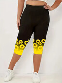 Ženske ljetne ležerne udobne Capri hlače za plažu Modne uske Capri hlače s printom suncokreta visokog struka