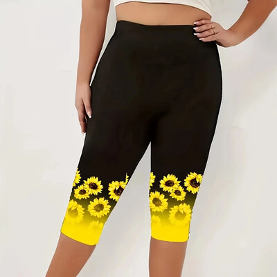 Ženske ljetne ležerne udobne Capri hlače za plažu Modne uske Capri hlače s printom suncokreta visokog struka
