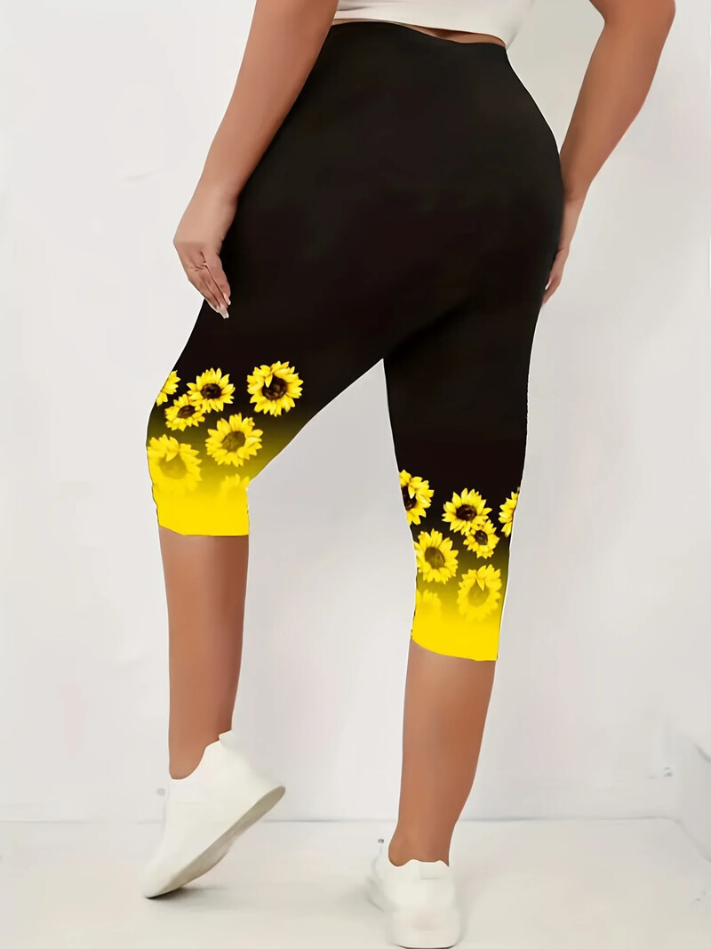 Ženske ljetne ležerne udobne Capri hlače za plažu Modne uske Capri hlače s printom suncokreta visokog struka