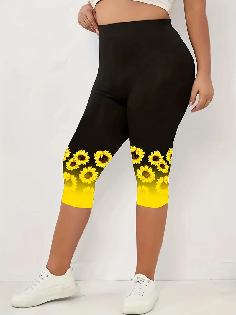 Ženske ljetne ležerne udobne Capri hlače za plažu Modne uske Capri hlače s printom suncokreta visokog struka