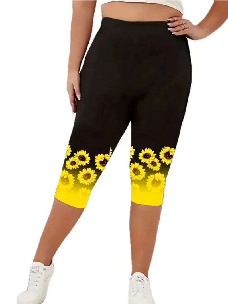 Ženske ljetne ležerne udobne Capri hlače za plažu Modne uske Capri hlače s printom suncokreta visokog struka