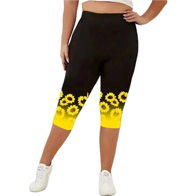 Ženske ljetne ležerne udobne Capri hlače za plažu Modne uske Capri hlače s printom suncokreta visokog struka