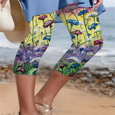Ljetne tajice s flora printom Ženska ulična odjeća Ženske hlače Seksi hlače za jogu Y2k hlače Push up tajice za fitness Elastične kapri hlače