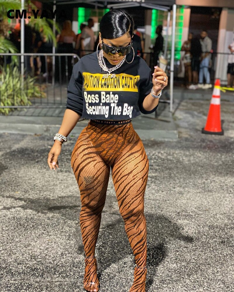 CM.YAYA Sieviešu legingi Tīģera svītraini apdrukai vidukļa vidū Elastīgi pilna garuma legingi Sieviešu modes seksīgi ielu apģērbi vasarā