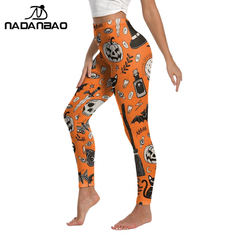 NADANBAO narancssárga legging női vékony nadrág denevér tök mintás nadrág Halloween karneváli cosplay jelmez
