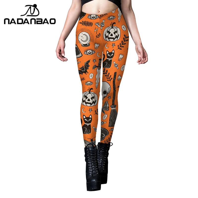 NADANBAO narancssárga legging női vékony nadrág denevér tök mintás nadrág Halloween karneváli cosplay jelmez